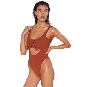 Nasty Gal Meet Me In The Middle Cut-Out One Piece Swimsuit 4 NWOT